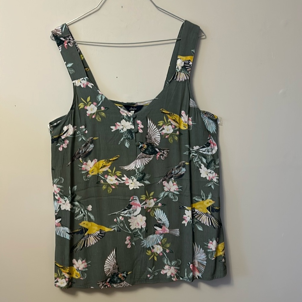 Joules EcoVero V-neck green sleeveless bird print button front size 8 new w tags